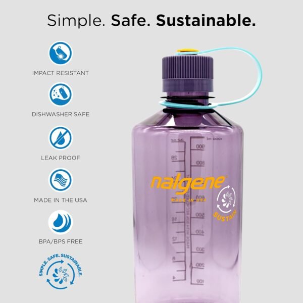Nalgene Leak Proof Tritan BPA-Free Water Bottle - 32 oz Narrow Mouth - Made in the USA for Outdoor Use & Daily Hydration (Amethyst)