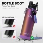 Swigina [2-IN-1 LID] Insulated Water Bottle with Silicone Boot (36hrs Cold/18hrs Hot) - DIY Stickers, Leakproof, BPA Free, 24 oz