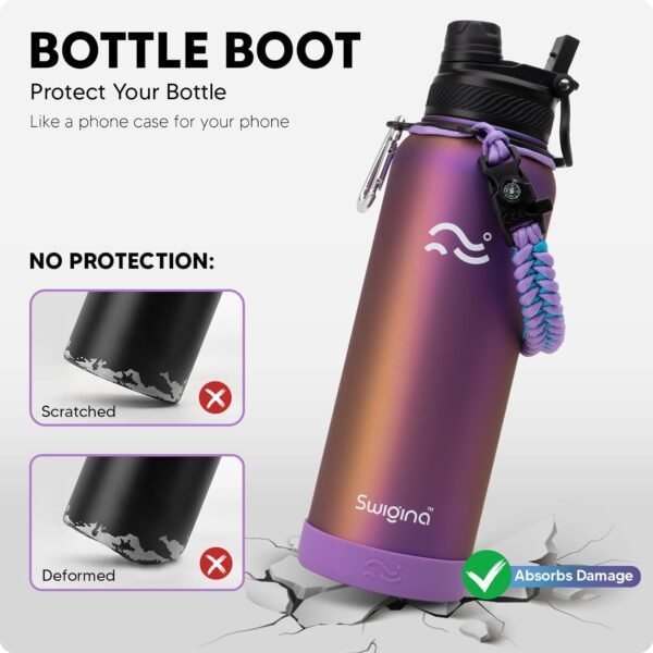 Swigina [2-IN-1 LID] Insulated Water Bottle with Silicone Boot (36hrs Cold/18hrs Hot) - DIY Stickers, Leakproof, BPA Free, 24 oz