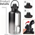 Water Bottle Insulated 32oz 40oz 64oz 128oz Straw Lid Spout Lid & 3 Lids, Leak Proof, Vacuum Insulated,Stainless Steel Water Bottle Wide Mouth for Sports, Gym or Office