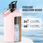 Fijinhom 24 oz Insulated Water Bottle with Handle, 304 Stainless Steel Water Bottles with Wide Mouth, Double Wall Vacuum Sports Water Bottle, BPA Free, Keep Cold and Hot, Black