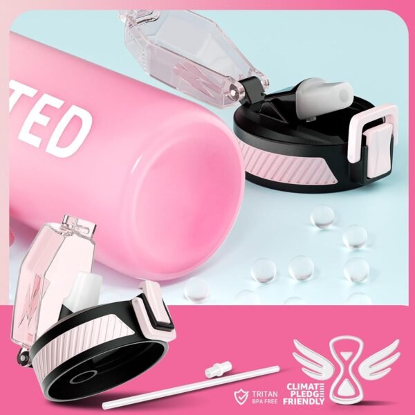 QLUR Water Bottle with Straw, 32oz Motivational Water Bottles with Time Marker to Drink, Tritan BPA Free, 1L Sports Water Bottle with Carry Strap LeakProof for Women Gym Fitness Outdoor (1 Pack)