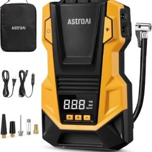 AstroAI AC/DC Tire Inflator Portable Air Compressor for Car, Air Pump for Car Tires, Car Accessories 150PSI with LED Light for Cars, Balls, Motorcycles, and Other CZK-3666 Yellow