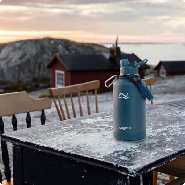 Swigina [2-IN-1 LID] Insulated Water Bottle with Silicone Boot (36hrs Cold/18hrs Hot) - DIY Stickers, Leakproof, BPA Free, 24 oz