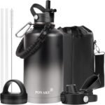 Water Bottle Insulated 32oz 40oz 64oz 128oz Straw Lid Spout Lid & 3 Lids, Leak Proof, Vacuum Insulated,Stainless Steel Water Bottle Wide Mouth for Sports, Gym or Office