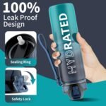 QLUR Water Bottle with Straw, 32oz Motivational Water Bottles with Time Marker to Drink, Tritan BPA Free, 1L Sports Water Bottle with Carry Strap LeakProof for Women Gym Fitness Outdoor (1 Pack)