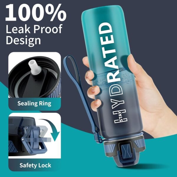 QLUR Water Bottle with Straw, 32oz Motivational Water Bottles with Time Marker to Drink, Tritan BPA Free, 1L Sports Water Bottle with Carry Strap LeakProof for Women Gym Fitness Outdoor (1 Pack)