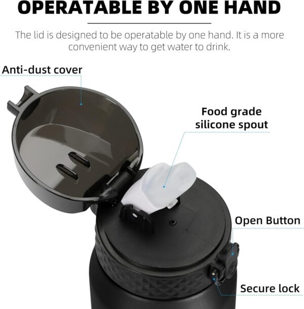 Fanhaw 20 Oz Stainless Steel Insulated Sports Water Bottles with Straw for Kids, Men and Women (Black)