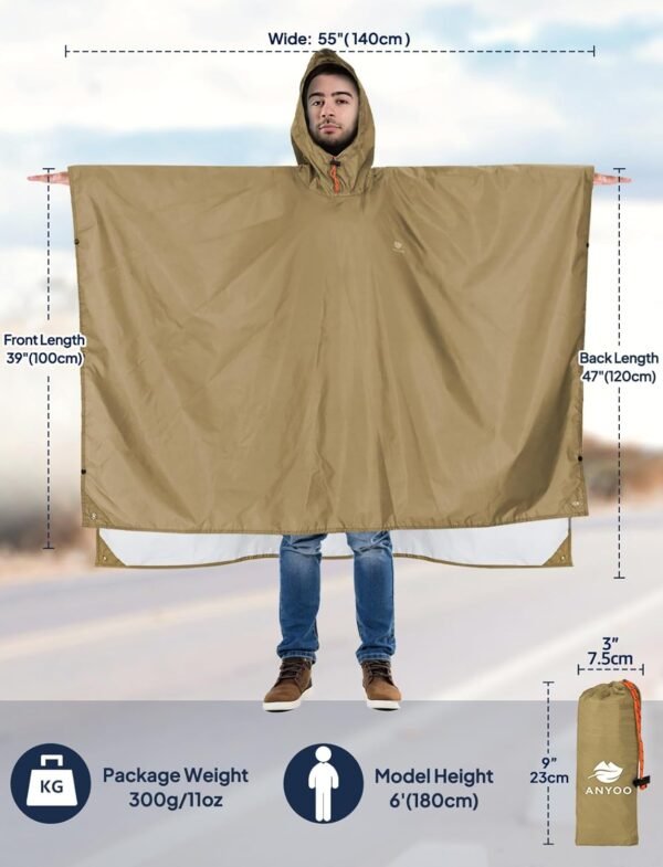 ANYOO Hooded Rain Poncho for Adults Waterproof Lightweight Rain Coat for Men Women Reusable Rain Jacket for Emergency Outdoor