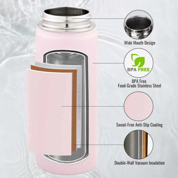 Fijinhom 24 oz Insulated Water Bottle with Handle, 304 Stainless Steel Water Bottles with Wide Mouth, Double Wall Vacuum Sports Water Bottle, BPA Free, Keep Cold and Hot, Black