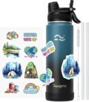 Swigina [2-IN-1 LID] Insulated Water Bottle with Silicone Boot (36hrs Cold/18hrs Hot) - DIY Stickers, Leakproof, BPA Free, 24 oz