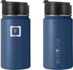 IRON °FLASK Camping & Hiking Hydration Flask with 3 Lids - Stainless Steel, Double Walled & Vacuum Insulated Water Bottle - Leak Proof & BPA Free (Midnight Black, Straw - 40 oz)