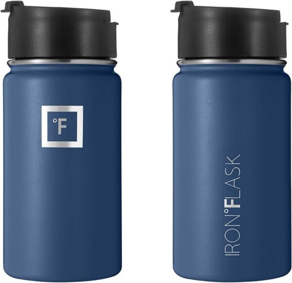 IRON °FLASK Camping & Hiking Hydration Flask with 3 Lids - Stainless Steel, Double Walled & Vacuum Insulated Water Bottle - Leak Proof & BPA Free (Midnight Black, Straw - 40 oz)