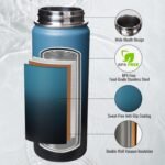 Fijinhom 24 oz Insulated Water Bottle with Handle, 304 Stainless Steel Water Bottles with Wide Mouth, Double Wall Vacuum Sports Water Bottle, BPA Free, Keep Cold and Hot, Black