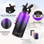 Water Bottle Insulated 32oz 40oz 64oz 128oz Straw Lid Spout Lid & 3 Lids, Leak Proof, Vacuum Insulated,Stainless Steel Water Bottle Wide Mouth for Sports, Gym or Office