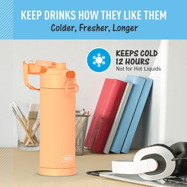 THERMOS FUNTAINER 16 Ounce Stainless Steel Vacuum Insulated Bottle with Wide Spout Lid, Galaxy Teal