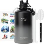 Swigina [2-IN-1 LID] Insulated Water Bottle with Silicone Boot (36hrs Cold/18hrs Hot) - DIY Stickers, Leakproof, BPA Free, 24 oz
