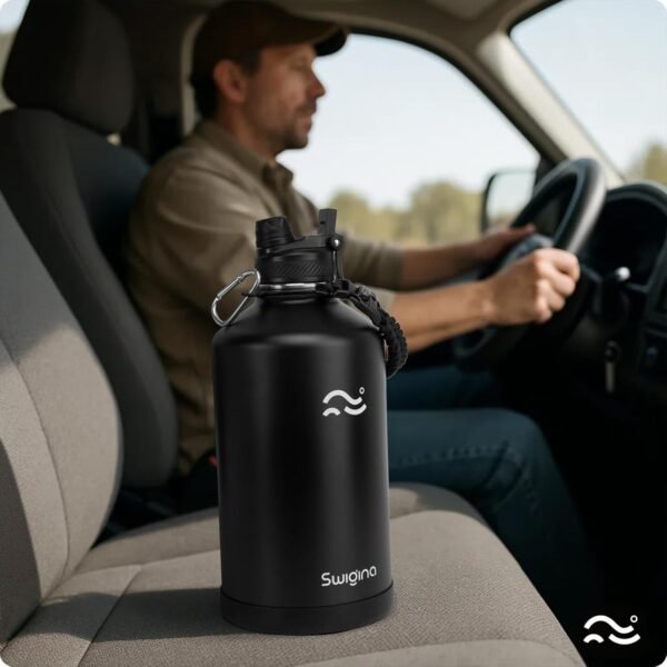 Swigina [2-IN-1 LID] Insulated Water Bottle with Silicone Boot (36hrs Cold/18hrs Hot) - DIY Stickers, Leakproof, BPA Free, 24 oz