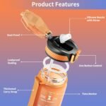 QLUR Water Bottle with Straw, 32oz Motivational Water Bottles with Time Marker to Drink, Tritan BPA Free, 1L Sports Water Bottle with Carry Strap LeakProof for Women Gym Fitness Outdoor (1 Pack)