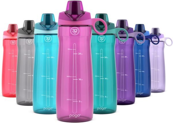 Pogo Plastic Water Bottle with Chug Lid and Carry Handle, Reusable, BPA Free, Dishwasher Safe, Perfect for Travel, School, Outdoors, and Gym | 18oz, 32oz, 40oz, 64oz