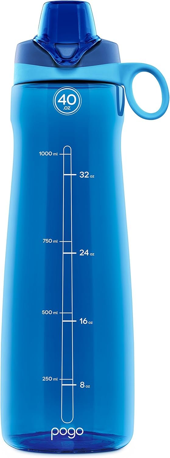 Pogo Plastic Water Bottle with Chug Lid and Carry Handle, Reusable, BPA Free, Dishwasher Safe, Perfect for Travel, School, Outdoors, and Gym | 18oz, 32oz, 40oz, 64oz