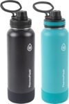 ThermoFlask Bottle with Spout Lid - Stainless Steel Water Bottles with Double-Wall Insulation & BPA-Free Spout Lids - Leak-Proof Reusable Bottles & Lids - 24 oz, Mayan Blue/Black (2 Pack)