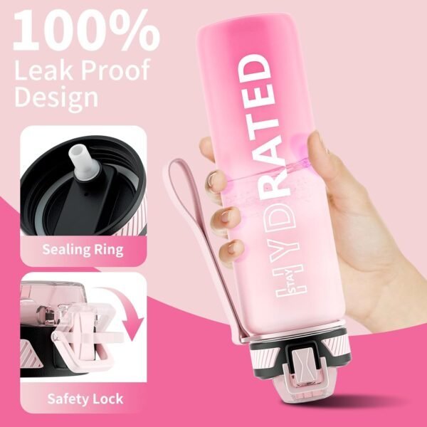 QLUR Water Bottle with Straw, 32oz Motivational Water Bottles with Time Marker to Drink, Tritan BPA Free, 1L Sports Water Bottle with Carry Strap LeakProof for Women Gym Fitness Outdoor (1 Pack)