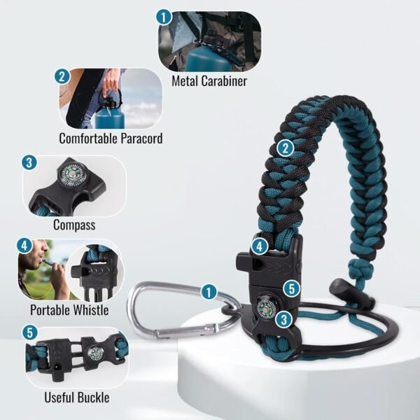 Fijinhom 24 oz Insulated Water Bottle with Handle, 304 Stainless Steel Water Bottles with Wide Mouth, Double Wall Vacuum Sports Water Bottle, BPA Free, Keep Cold and Hot, Black