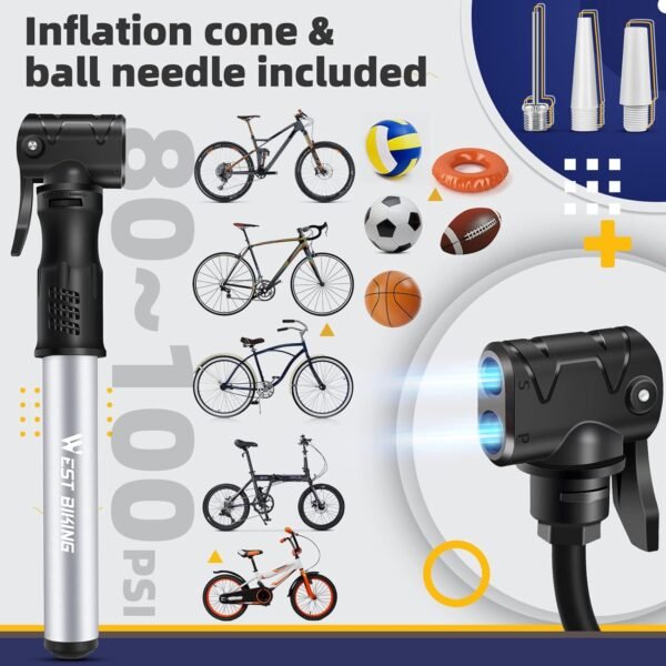 Bicycle Pump Mini Bike Pump - Aluminum Alloy Cycle Pump for Presta & Schrader Valve, Portable Lightweight Bike Tyre Pump Fast Tyre Inflation Mini Air Pump for Mountain Road Bike Ball Pump