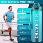 QLUR Water Bottle with Straw, 32oz Motivational Water Bottles with Time Marker to Drink, Tritan BPA Free, 1L Sports Water Bottle with Carry Strap LeakProof for Women Gym Fitness Outdoor (1 Pack)