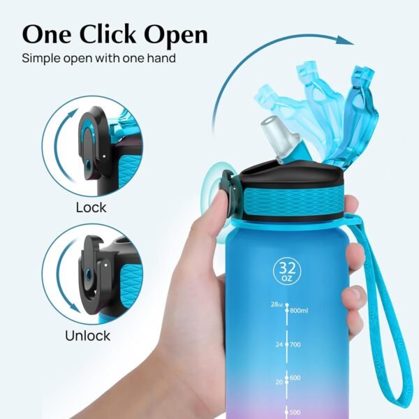 EYQ 32 oz Water Bottle with Time Marker, Carry Strap, Leak-Proof Tritan BPA-Free, Ensure You Drink Enough Water for Fitness, Gym, Camping, Outdoor Sports