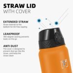 Fanhaw 20 Oz Stainless Steel Insulated Sports Water Bottles with Straw for Kids, Men and Women (Black)