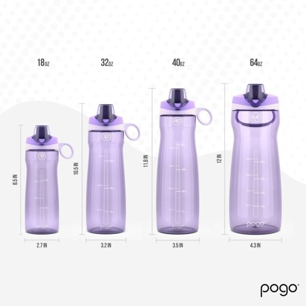 Pogo Plastic Water Bottle with Chug Lid and Carry Handle, Reusable, BPA Free, Dishwasher Safe, Perfect for Travel, School, Outdoors, and Gym | 18oz, 32oz, 40oz, 64oz