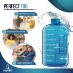 AQUAFIT 64 oz Water Bottle with Time Marker - Straw & Chug Lid - BPA Free Half Gallon Gym Water Bottle with Handle - Big Gallon Jug (Gray, 64 Ounces)