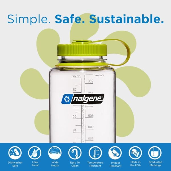 Nalgene Sustain Tritan BPA-Free Water Bottle Made with Material Derived From 50% Plastic Waste (using ISCC certified mass balance), 32 OZ, Wide Mouth