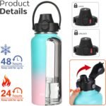 Water Bottle Insulated 32oz 40oz 64oz 128oz Straw Lid Spout Lid & 3 Lids, Leak Proof, Vacuum Insulated,Stainless Steel Water Bottle Wide Mouth for Sports, Gym or Office