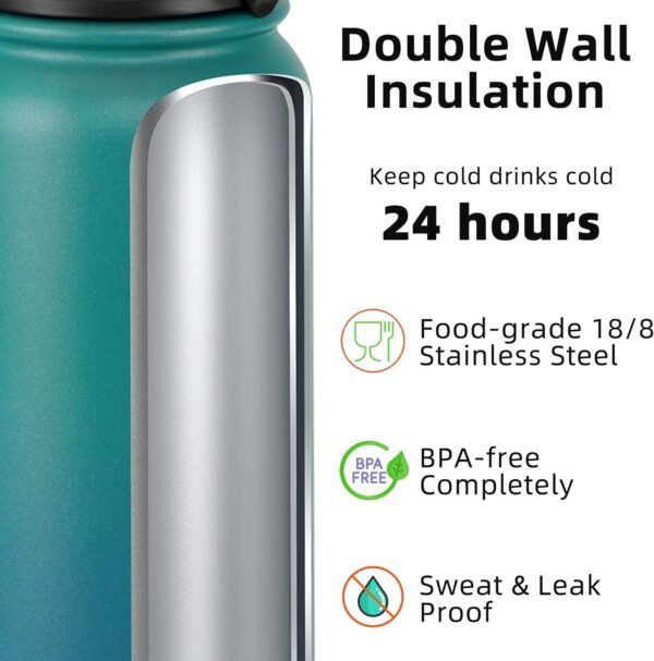Fanhaw 20 Oz Stainless Steel Insulated Sports Water Bottles with Straw for Kids, Men and Women (Black)