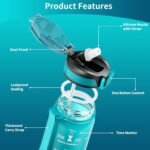QLUR Water Bottle with Straw, 32oz Motivational Water Bottles with Time Marker to Drink, Tritan BPA Free, 1L Sports Water Bottle with Carry Strap LeakProof for Women Gym Fitness Outdoor (1 Pack)