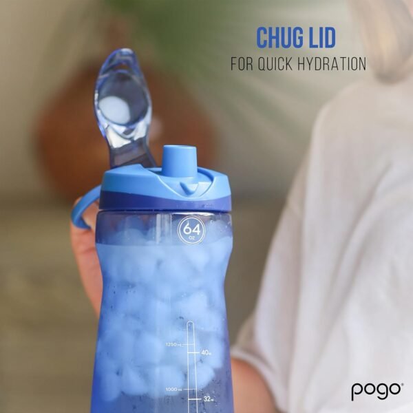 Pogo Plastic Water Bottle with Chug Lid and Carry Handle, Reusable, BPA Free, Dishwasher Safe, Perfect for Travel, School, Outdoors, and Gym | 18oz, 32oz, 40oz, 64oz