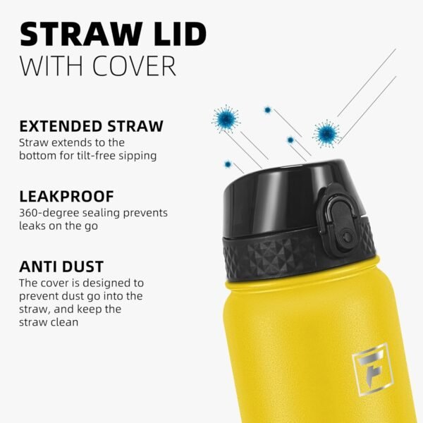 Fanhaw 20 Oz Stainless Steel Insulated Sports Water Bottles with Straw for Kids, Men and Women (Black)