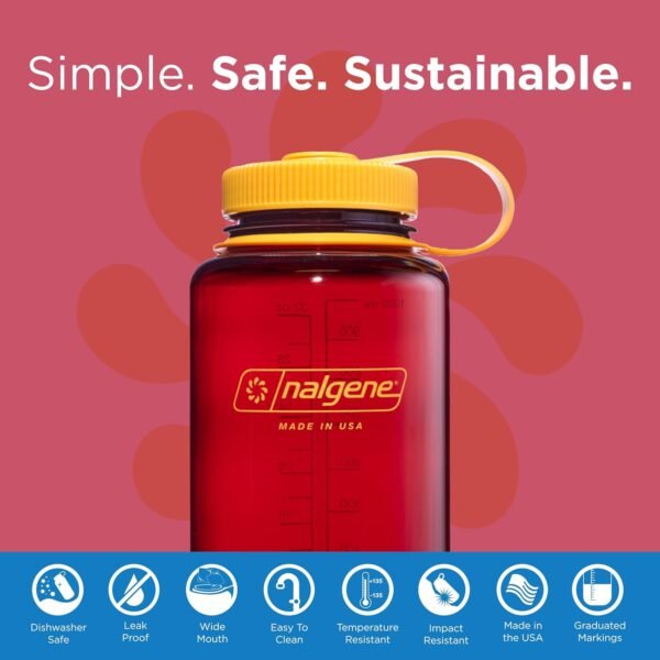 Nalgene Sustain Tritan BPA-Free Water Bottle Made with Material Derived From 50% Plastic Waste (using ISCC certified mass balance), 32 OZ, Wide Mouth