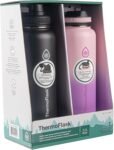 ThermoFlask Bottle with Spout Lid - Stainless Steel Water Bottles with Double-Wall Insulation & BPA-Free Spout Lids - Leak-Proof Reusable Bottles & Lids - 24 oz, Mayan Blue/Black (2 Pack)