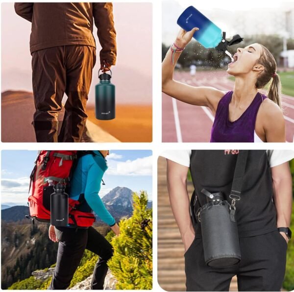 Water Bottle Insulated 32oz 40oz 64oz 128oz Straw Lid Spout Lid & 3 Lids, Leak Proof, Vacuum Insulated,Stainless Steel Water Bottle Wide Mouth for Sports, Gym or Office