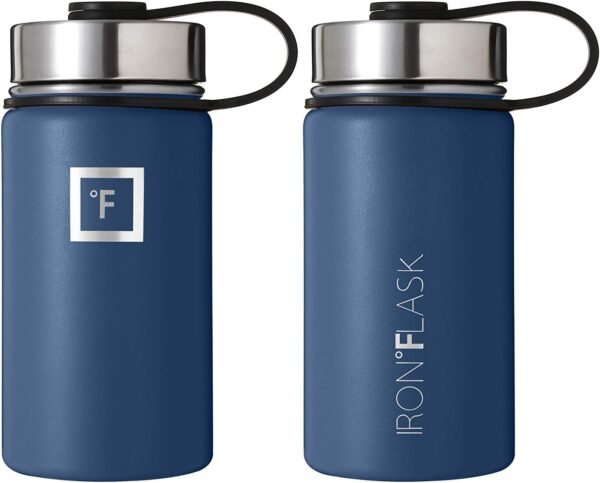 IRON °FLASK Camping & Hiking Hydration Flask with 3 Lids - Stainless Steel, Double Walled & Vacuum Insulated Water Bottle - Leak Proof & BPA Free (Midnight Black, Straw - 40 oz)