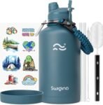 Swigina [2-IN-1 LID] Insulated Water Bottle with Silicone Boot (36hrs Cold/18hrs Hot) - DIY Stickers, Leakproof, BPA Free, 24 oz