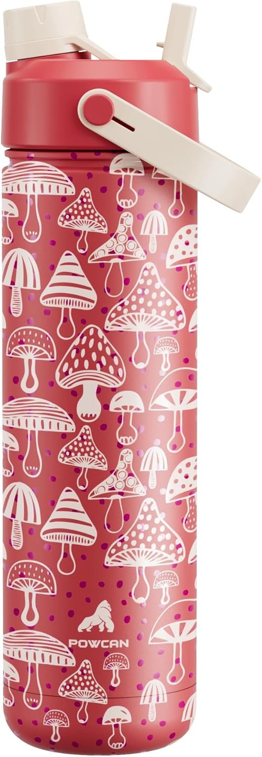 POWCAN 26 oz Insulated Water Bottle with 2-in-1 Straw and Spout Lid, Keep Cold 24H, Leak-Proof, Fits in Car Cup Holder, Stainless Steel Water Bottle for Sports, Travel, and School (Cotton Candy)