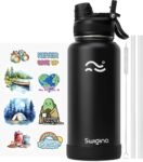 Swigina [2-IN-1 LID] Insulated Water Bottle with Silicone Boot (36hrs Cold/18hrs Hot) - DIY Stickers, Leakproof, BPA Free, 24 oz