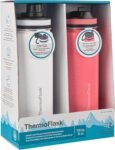 ThermoFlask Bottle with Spout Lid - Stainless Steel Water Bottles with Double-Wall Insulation & BPA-Free Spout Lids - Leak-Proof Reusable Bottles & Lids - 24 oz, Mayan Blue/Black (2 Pack)