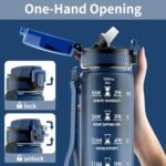 QLUR Water Bottle with Straw, 32oz Motivational Water Bottles with Time Marker to Drink, Tritan BPA Free, 1L Sports Water Bottle with Carry Strap LeakProof for Women Gym Fitness Outdoor (1 Pack)