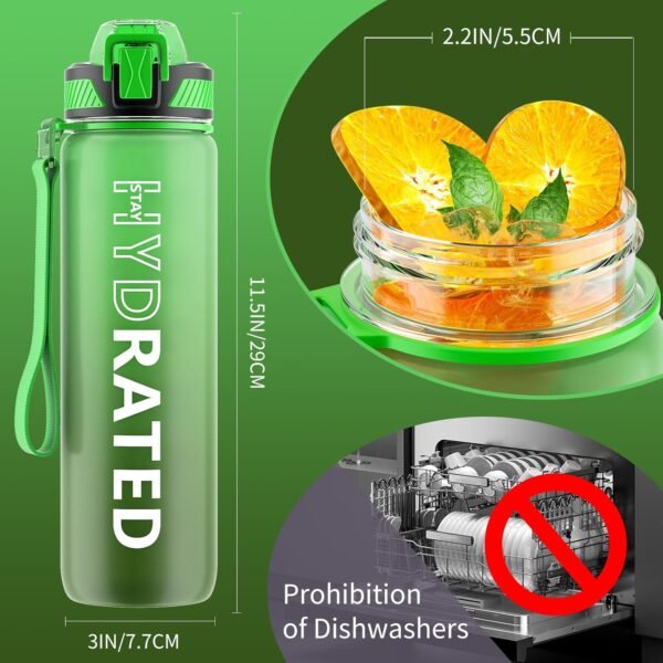 QLUR Water Bottle with Straw, 32oz Motivational Water Bottles with Time Marker to Drink, Tritan BPA Free, 1L Sports Water Bottle with Carry Strap LeakProof for Women Gym Fitness Outdoor (1 Pack)